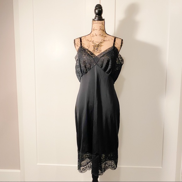Vintage Other - Black Lace Vintage Full Slip Adjustable Straps